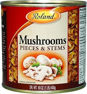 Roland Foods Button Mushrooms Pieces and Stems, Specialty Imported Food, 16 Ounce Can, Pack of 4