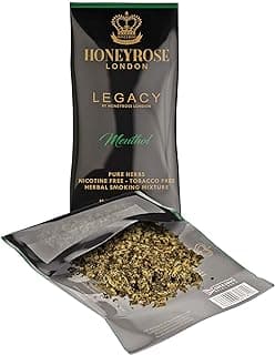 Legacy Menthol Smoking Herbal Mixture Menthol Flavor with Honey, 50gr Pouch,100% Tobacco & Nicotine Free, 100% Natural Smokable Herbs, Quit Smoking, Made in England
