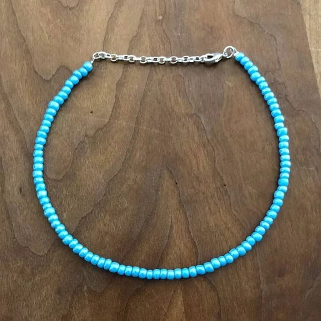 Light Blue Beaded Choker Necklace Seed Bead 90s Minimalist Handmade