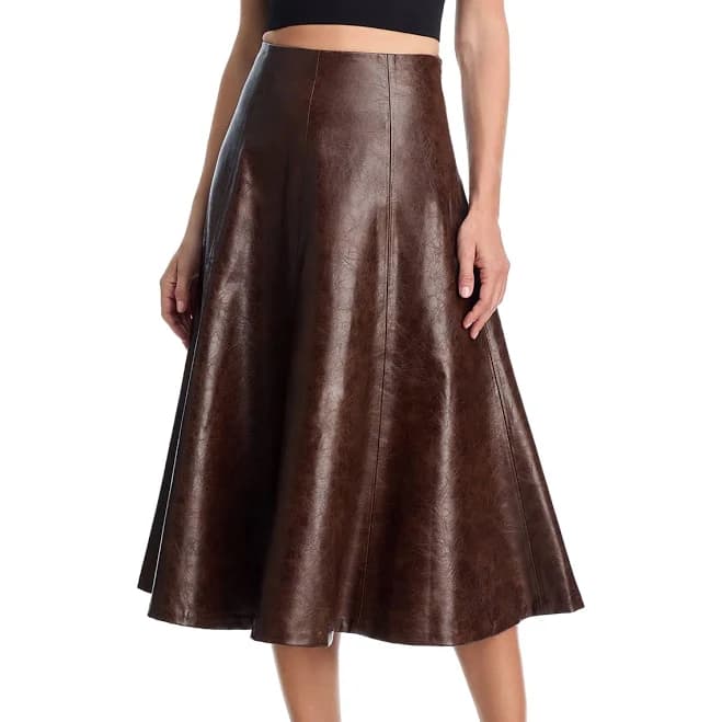 AQUA Women's Faux Leather Midi Skirt