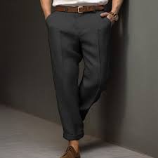 40% Linen Men's Linen Pants Trousers Summer Pants Pocket Straight Leg Plain Breathable Comfortable Office / Career Daily Vacation Classic Casual Black White 2025 - kr. 359