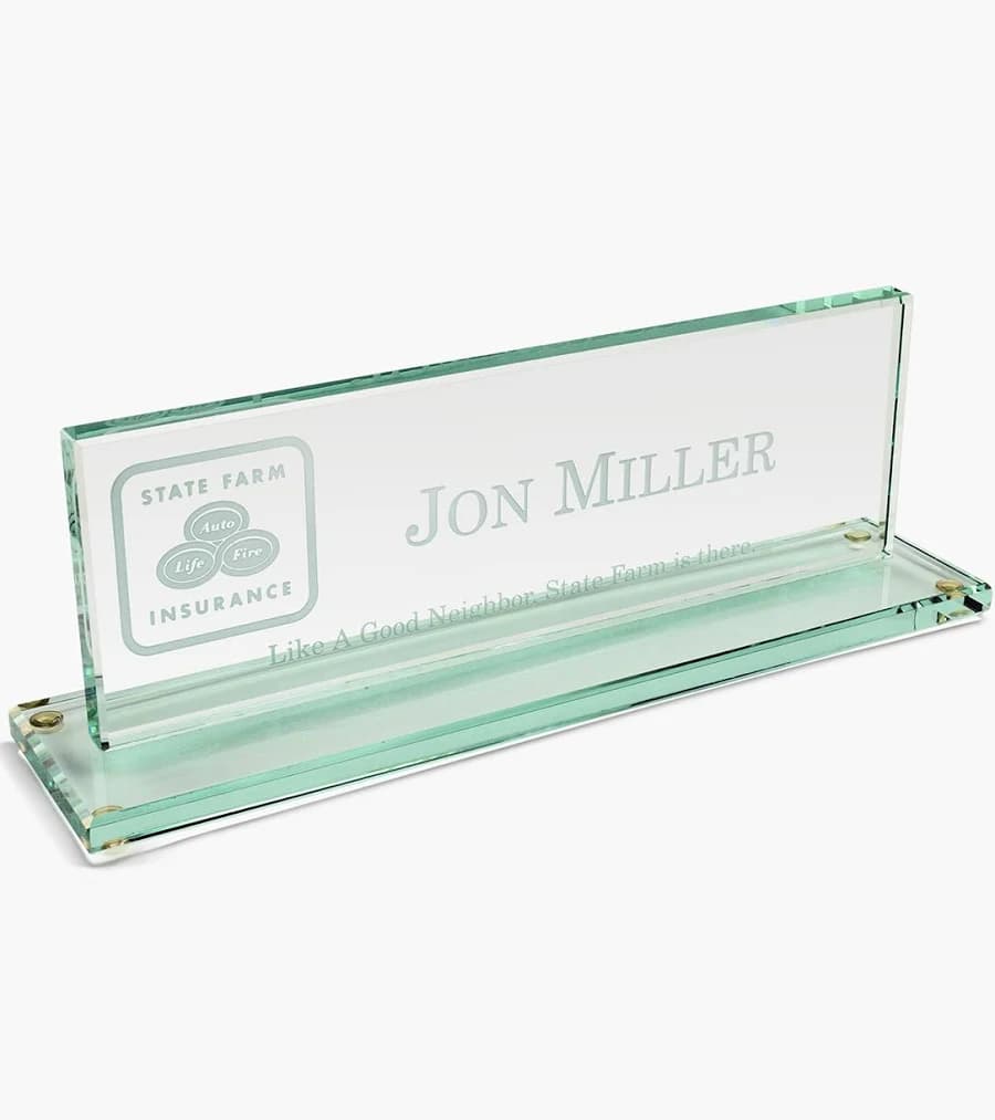 Personalized Glass Desk Name Plate with Base