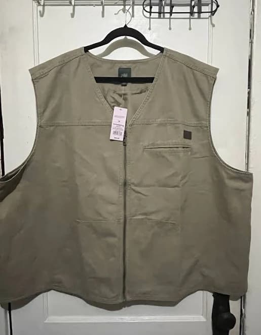 Men’s Utility Vest Khaki Zip Front 3X Plus Size