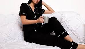 Nicole Miller New York Women's Pajamas 2 Piece Soft Ribbed Notch Collar Button Down PJ Set (US, Alpha, Small, Regular, Regular, Black) at Amazon Women's Clothing store