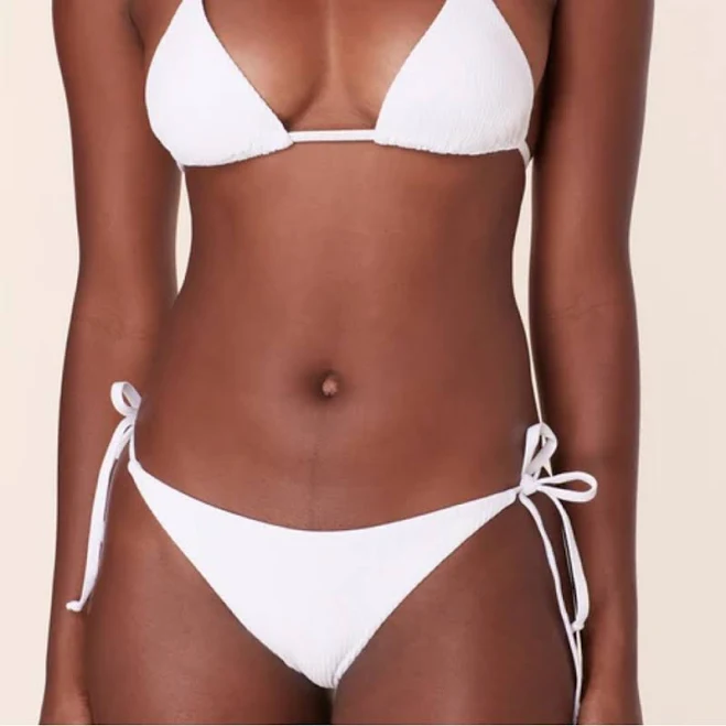Andie Swim Women's Swim New Andie Swim The String Bikini Bottom Blue Ribbed Side Ties Small 2156