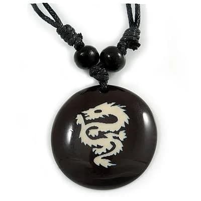 Unisex Resin Medallion Dragon Cotton Cord Pendant