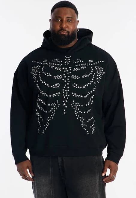 Fashion Nova Men's Skeleton Stars Embroidered Oversized Hoodie