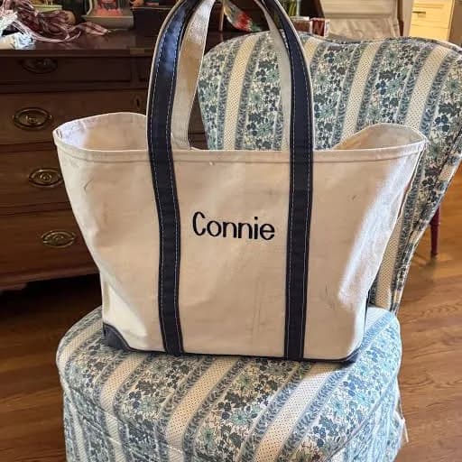 Vintage LL Bean Boat & Tote navy embroidery Connie
