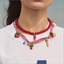 Hot Selling Multilayer Red Color Fruits Insects Vegetables Shaped Handmade Strawberry Chili Pendant Necklace Set| Alibaba.com
