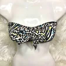 Women's On Shore Multi-color Leopard Print Bandeau Front Tie Bikini Top Size XL