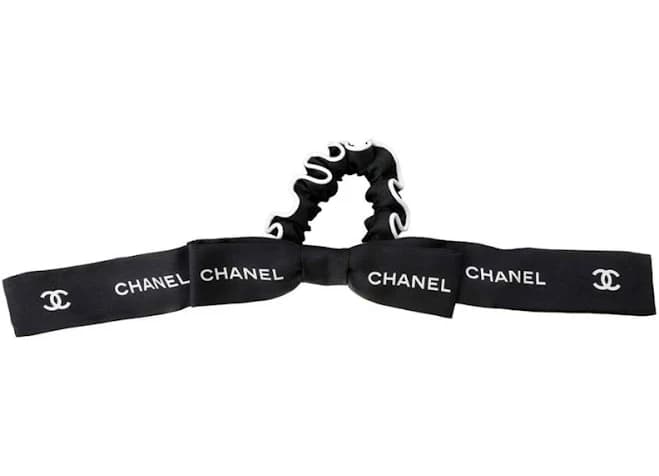 CHANEL Coco Mark Logo Elastic Silk Ribbon Hair Tie