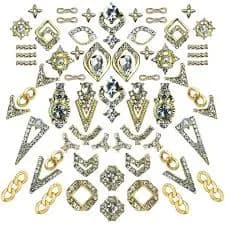Qiipii 62pcs Golden Alloy Nail Charms - Luxury Rhinestones & Crystals for Nail Art