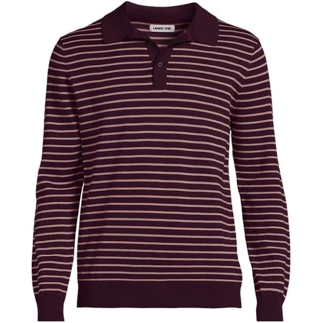 Lands' End Men's Tall Long Sleeve Cotton Sweater Polo