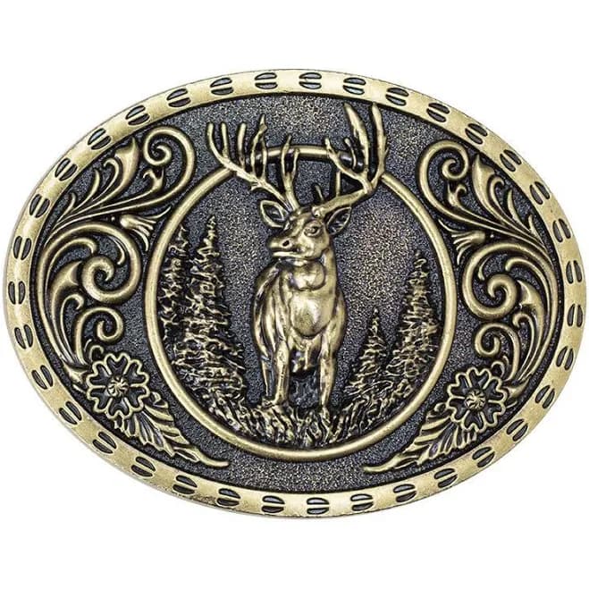 Antique Gold Western Wild Deer Belt Buckle