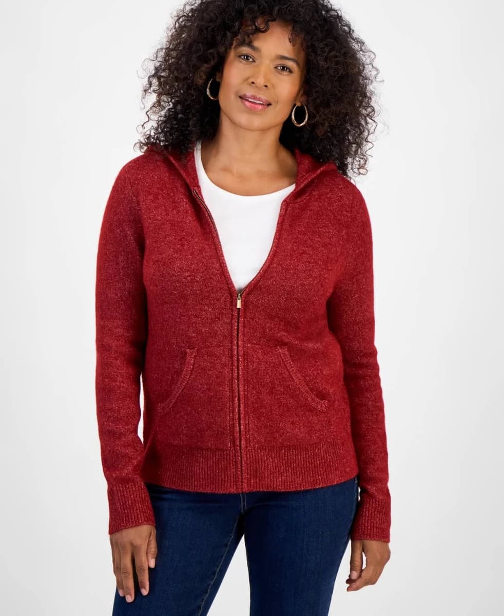 Style & Co Women's Luxsoft Full-Zip Hoodie Sweater