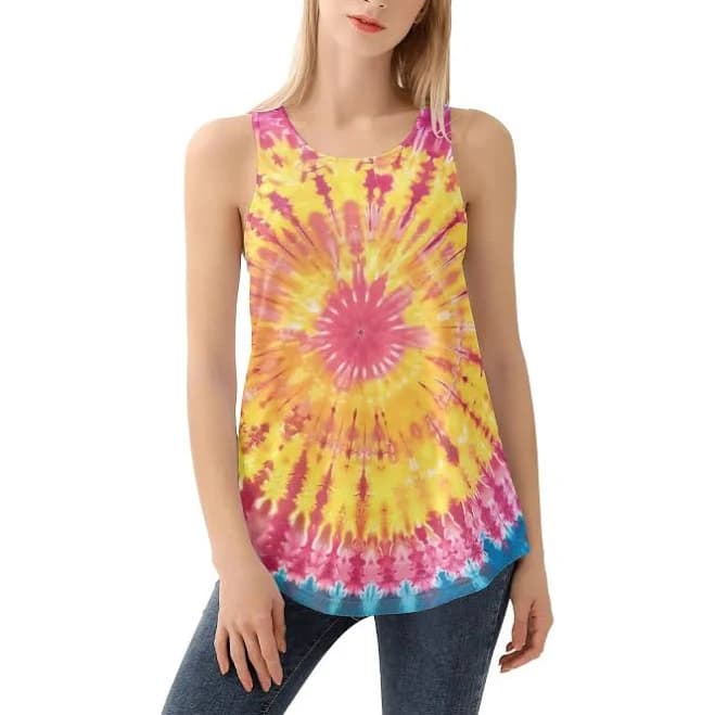 Tie Dye Women's Sleeveless Flower Tank Top
