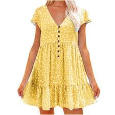 Sentmoon Comfort Womens Dresses Short Sleeve Dresses for Women 2024 Casual Fashion Floral Print Short Dresses,Fit & Flare Comfy Women Clothing Yellow S Up to 40% off - Walmart.com