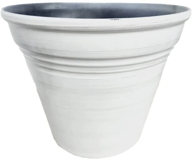 Glazed Ribbed Plastic Planter, 12 in White