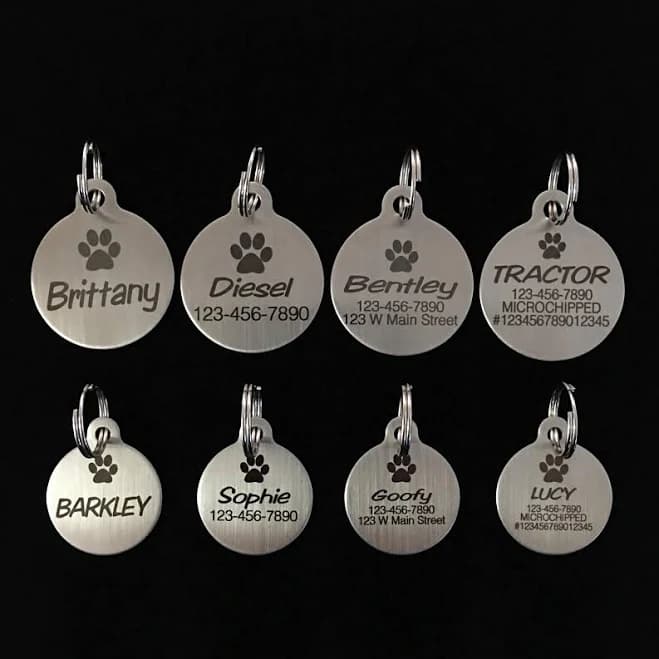 Custom Engraved Stainless Steel Paw Print CIRCLE Pet Tag Dog Cat ID Name Animal Identification BUY 3 Get 1 Free!!