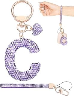 Initial Keychain for Women Girls,Bling Letter Key chain Initial with Heart,Pink Keychain Charms for Backpack Handbag
