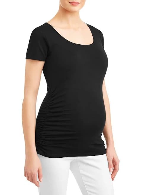 Amazon Essentials Women's Maternity Short-Sleeve Rouched Scoopneck T-Shirt, Pack of 2