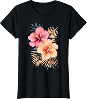 Watercolor Tropical Hibiscus Flowers Floral Summer Women T-Shirt