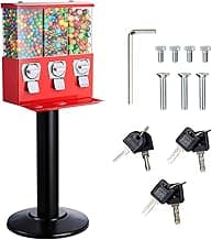 Happybuy Triple Compartment Candy Vending Machine, Coin Operated Dispenser with Iron Stand, Gumball and Candy Machine for Business, 110V, Red