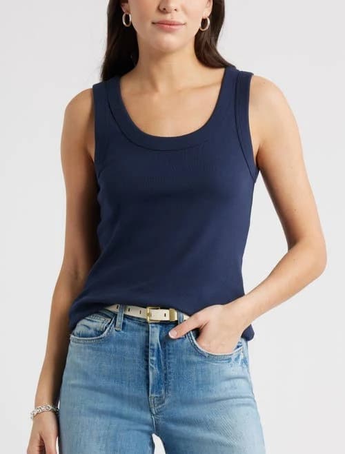 Caslon Scoop Neck Rib Cotton Tank