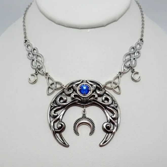 Gothic Crescent Moon Goddess Filigree Necklace