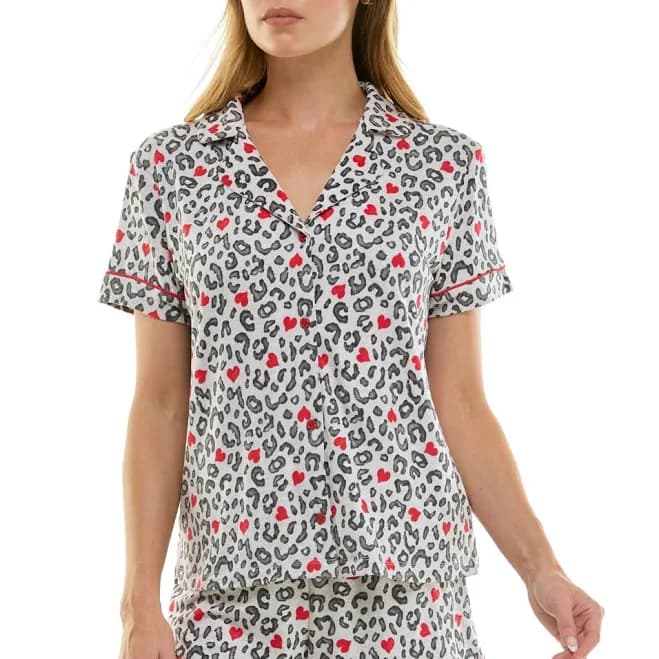 Roudelain Women's Short-Sleeve Notch Collar and Shorts Set