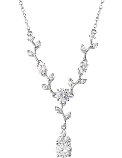 Believe by Brilliance Women's Fine Silver Plated Brass Cubic Zirconia Vine Necklace
