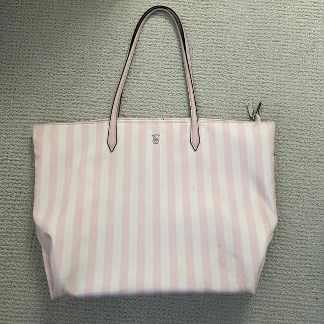 Victoria's Secret Pink and White Striped Tote Bag - Women's