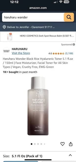 Haruharu Wonder Black Rice Hyaluronic Toner For Sensitive Skin| 150ml