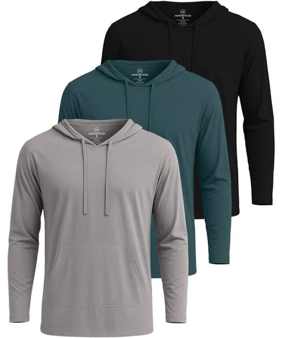 Real Essentials Men's Lightweight Cotton Pullover Hoodie with Pocket (3 Pack)