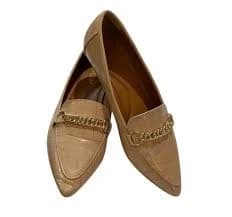 Womens Loafers 8.5 Beige Slip On Pointed Toe Flats Embossed Chain Detail Tilocow