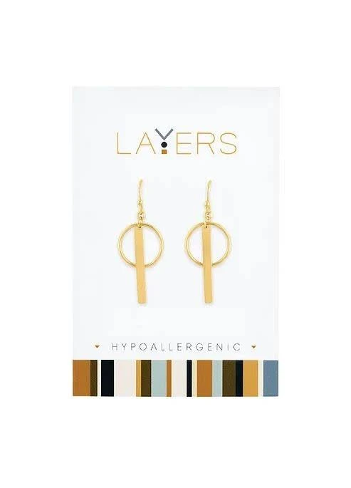 Radiant Circles Gold Plated Circle & Bar Dangle Earrings