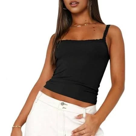 Women's Spaghetti Strap Top Basic Sleeveless Crop Tank Top Black S, Size: Small