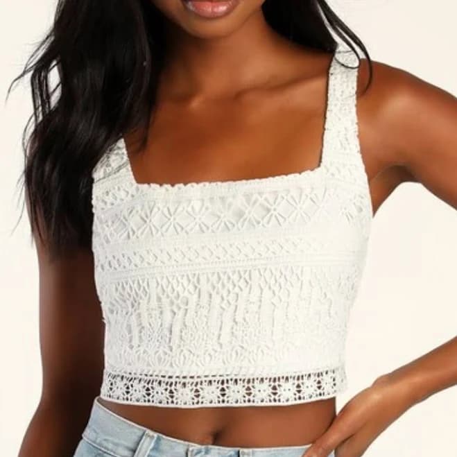 Lulus Tops | Lulus Romance Forever White Crochet Lace Crop Top - Size L | Color: White | Size: L | Alexandralisann's Closet