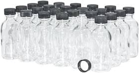 GlassBottleOutlet 24 Pack 2 oz. Clear Boston Round Black Poly Cone Cap