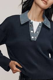 Maeve Polo Denim T-Shirt Twofer Sweater | Anthropologie