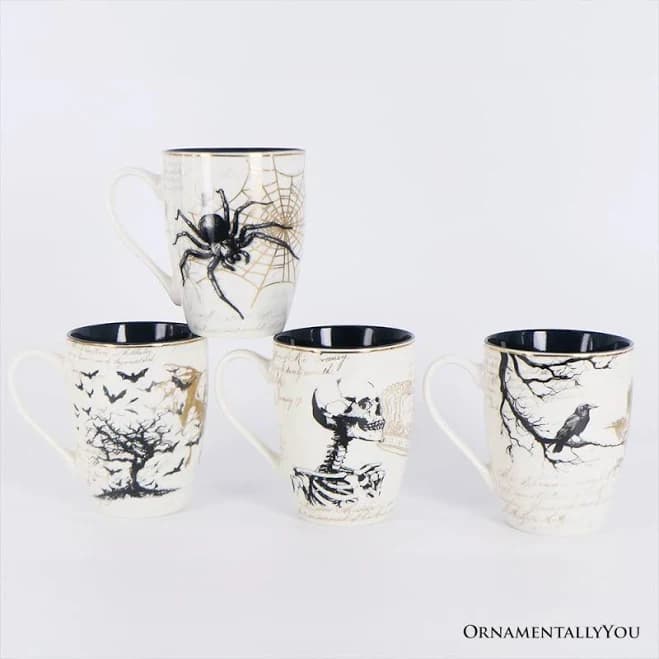 Elegant Goth Ceramic Mugs Set of 4