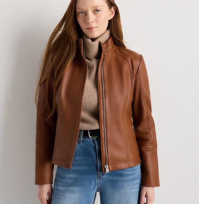Quince Women's Stand-Collar Leather Jacket