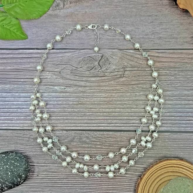 Unique Pearl and Crystal Multi Strand Necklace