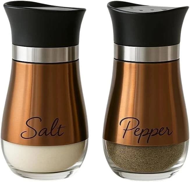Salt & Pepper Shaker Set Glass W Labels 4.42oz Bpa-free Stainless Tops