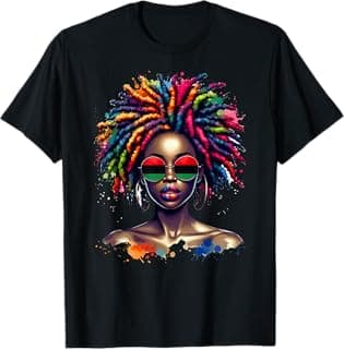 Loc'd Hair Art Black Queen Afro Woman Juneteenth T-Shirt