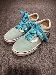 Vans Low Top Teal & White Suede Skate Shoes Women's Size 5.5 Old Skool