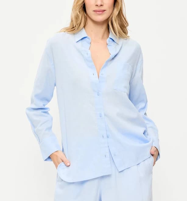 Old Navy Women's Linen-Blend Loose Button-Down Shirt