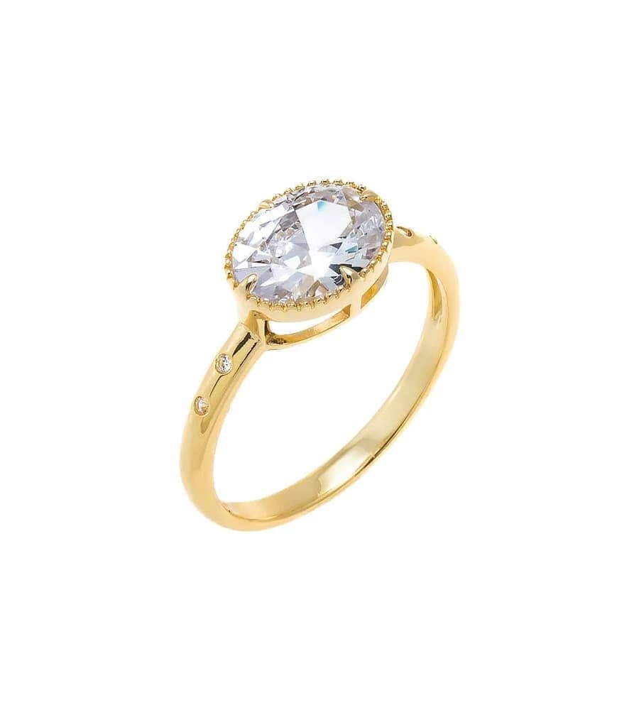 Oval CZ Halo Ring in Gold