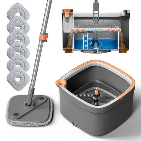 Kzkr Spin Mop and Bucket Set with Dirty Water System