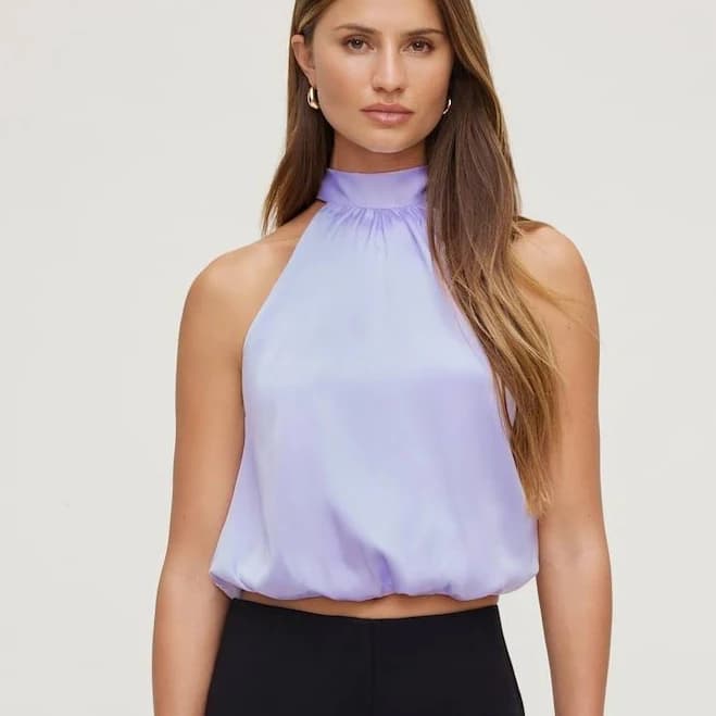 Paloma Bubble Satin Halter Blouse